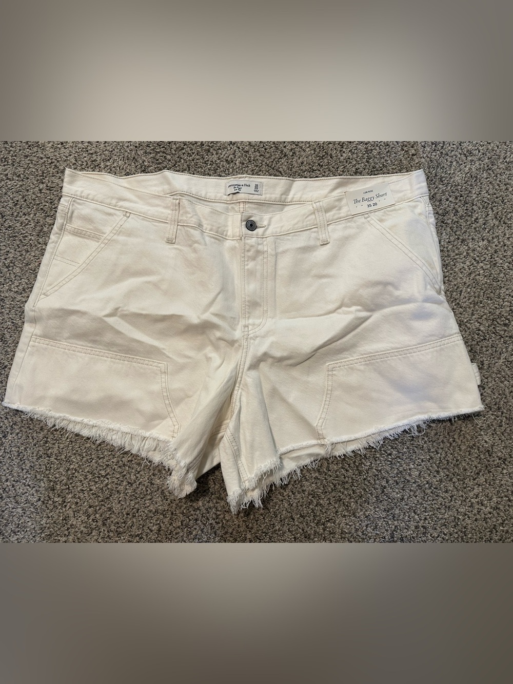 Abercrombie & Fitch Cream Denim Frayed-Hem Shorts